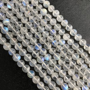 Perles de pierre de lune arc-en-ciel naturelle à 100 % certifiées IGI, qualité AA, lisses, 6-7 mm, effet feu bleu, multi-feu, Vivaaz Gems Jaipur - Product Image 3