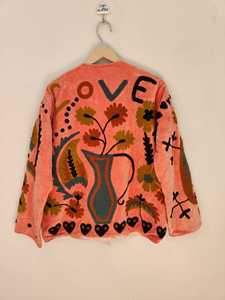 Veste en velours brodée Suzani, faite à la main, motif floral bohème, manteau vintage tribal, vêtement extérieur unique, veste artisanale distinctive - Product Image 6