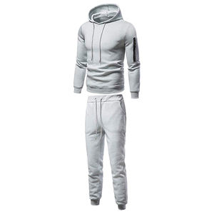 Survêtements d'hiver unisexes et décontractés de coupe régulière à capuche en molleton solide et respirant, ensemble de vêtements de sport et de jogging, 2 pièces - Product Image 2