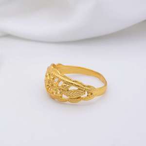 Boho Floral Wedding Bands or <b>Rings</b> Tribal Brass Jewelry Women 18k Gold Plated Trendy <b>Dainty</b> Flower Design Wholesale - Product Image 3