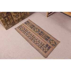 1.6x3.4 ft Turkish Vintage Patchwork Rug Eco-Friendly <b>Brown</b> <b>Wool</b> Rug with Latex Backing Small Rug - Product Image 1
