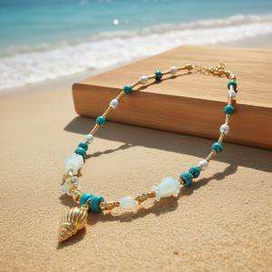 Collier de perles turquoise plaqué or style plage pour la revente de mode - Product Image 3