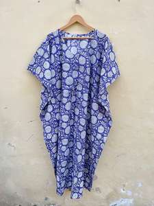 Robe Kfatan en coton 100% fabriquée à la main en Inde, imprimé floral lisse, décontractée, pour la plage, les vacances, vêtements pour femmes, été, printemps, hiver, automne, ODM - Product Image 3