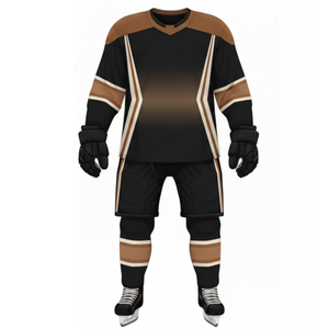 Uniforme de hockey sur glace noir et bronze le plus populaire - Concevez votre propre logo Vêtements de sport Jersey professionnel à panneaux contrastés en forme de V - Product Image 1
