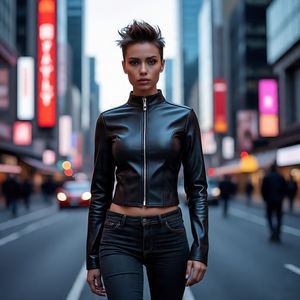 Chaquetas de cuero impresas personalizadas para mujer recortadas sublimación completa oveja lana Streetwear motocicleta Chaqueta corta de cuero de algodón - Product Image 3