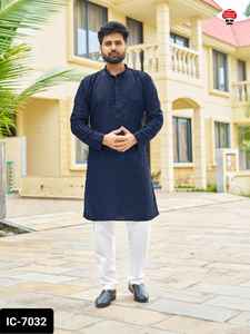 Vêtements ethniques indiens Prêt à porter Premium Rayon Men's Wear Kurta avec broderie et paillettes Work et Raymond Cotton Pyjama - Product Image 6