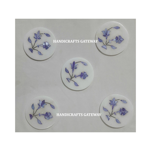 Attractive <b>White</b> Marble Made in India <b>Round</b> Inlay Coaster Set Used For Home Restaurants And Cafe For Buyers In Very Best Price - Product Image 1