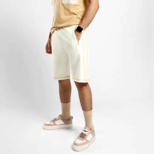 กางเกงขาสั้นผ้าแคนวาสเอวสูงผูกเชือกสำหรับผู้ชาย สไตล์ลำลอง เป็นมิตรกับสิ่งแวดล้อม แห้งเร็ว ลายเรียบ สำหรับออกกำลังกาย-ขายส่ง - Product Image 5