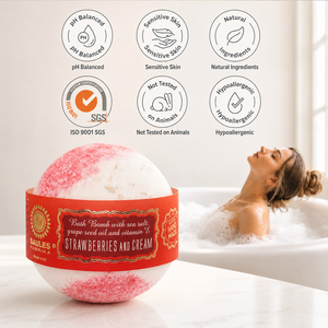 Bola de Baño de Sal Marina Artesanal Premium de Lujo con Aroma a Crema de Fresas para 145g, Hidratante y Bienestar, Hecho en la UE - Product Image 3