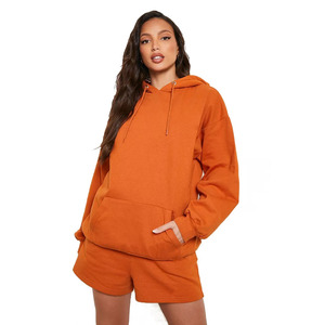 Sudadera con capucha y cuello redondo de algodón GSM 100% personalizada unisex, sudadera en blanco de talla grande con estampado térmico para mujer - Product Image 3