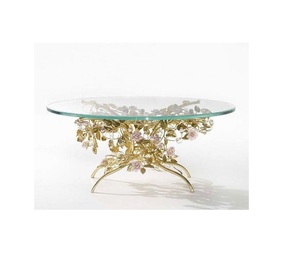 โต๊ะกระจกหินอ่อนกรอบโลหะสีทองสุดหรูสำหรับห้องนั่งเล่นห้องนอนโต๊ะกาแฟสำหรับพักผ่อน - Product Image 1