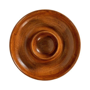 Plateau rond en bois naturel poli pour chips et trempettes, avec bol en métal, élégant plateau de service pour snacks et trempettes - Product Image 3