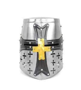 Casco de armadura de caballero cruzado templario medieval | Accesorios de armadura espartana romana griega | Silver Gold Helm A + | Usable - Product Image 1