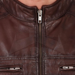 Customized In-Stock Men's Long Sleeve Premium Leather Winter Jacket with <b>Stand</b> Collar Breathable Zipper Closure OEM Service - Product Image 6