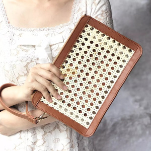 Correa de caña de mimbre para mujer, con cuero auténtico bolso de mano de verano, moda de moda, de Vietnam - Product Image 2