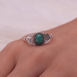 Joyería para mujer, anillo de estilo bohemio de plata, joyería de plata de ley 925, piedra preciosa de malaquita, anillo hecho a mano de tendencia, regalo para el amor - Product Image 4