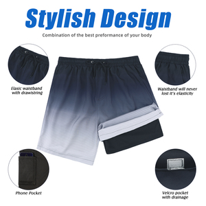 Short de gymnastique d'été décontracté 2 en 1 pour homme Doublure de compression en maille à séchage rapide Poches à fermeture éclair Décoration personnalisée à motif lavé taille XS - Product Image 4