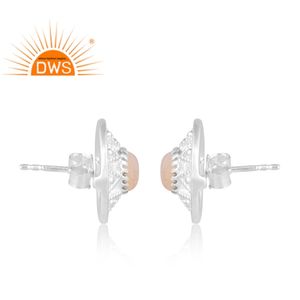 Diseño hecho a mano de plata de ley fina perla natural Stud pendiente personalizado joyería fabricante - Product Image 3