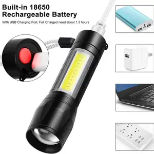 Linterna LED COB de bolsillo con zoom, luz potente súper brillante, impermeable, recargable, táctica, Mini