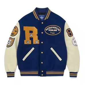 Blouson aviateur universitaire High Street pour hommes hiver laine épaisse manches en cuir broderie personnalisée Baseball College Letterman Streetwear - Product Image 1