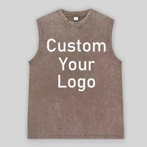 Vente en gros Logo imprimé personnalisé Vêtements de style de rue baggy surdimensionnés noirs vintage Gilet délavé à l'acide pour hommes d'été - Product Image 3