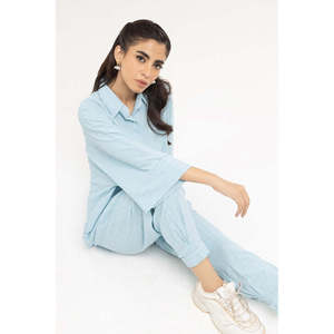 Camisa de Punto Azul para Mujer, Teñida con Mezcla de Colores, Transpirable - Product Image 1