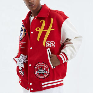 แจ็กเก็ตสีแดงสไตล์วินเทจของผู้ชายเสื้อครอปแขนหนังมีโซ่ปักลาย - Product Image 1