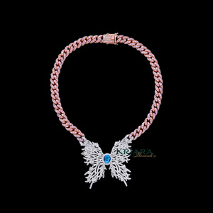 Rose Gold Plated Hip Hop <b>Statement</b> S925 Lab Grown <b>Necklace</b> with Butterfly Design Rope Chain Women's Wedding & Party Jewelry - Product Image 4