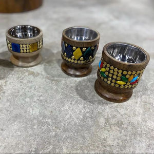 Decorative Aromatic Mango Wood Bakhoor <b>Burner</b> with Mosaic Stone Inlay Handmade <b>Oud</b> Incense Holder with Metal Cup - Product Image 1