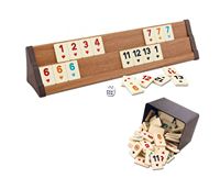 Jeu de tuiles de jeu de table Okey Rummy Star VIP en plastique marron-crème à coins carrés pour 4 adultes, boîte en carton durable