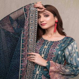 Trajes de Salwar Kameez de seda de 3 piezas de lujo para damas Volumen Tawakkal de alta calidad Qous-E-Qazah Colección paquistaní Hermoso césped - Product Image 5