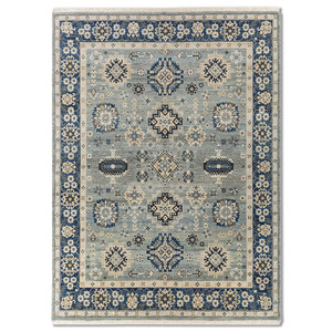 พรมขนสัตว์ถักมือ Erbe Blue รุ่น AKWL-1698 ลายเรขาคณิตสี่เหลี่ยมผืนผ้า สำหรับตกแต่งห้องนั่งเล่น ขนาด 9x12 ฟุต - Product Image 1