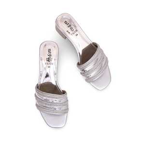 Sandales à talons argentées Pantoufle fantaisie FN7830 - Product Image 1