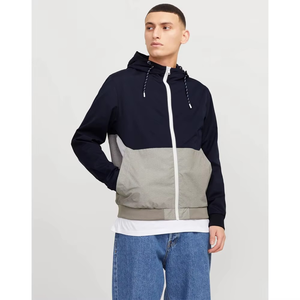 Men's Color Block Hooded Puffer <b>Jacket</b> Windproof Zipper Closure Casual Autumn Wear Light Blue Navy Polyester <b>Fleece</b> <b>Lining</b> - Product Image 6