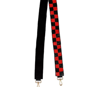 <b>Red</b> and Black Checkered Beaded <b>Purse</b> Strap White with Black Embroidery Seed Bead Checkered <b>Purse</b> Beaded Strap - Product Image 1