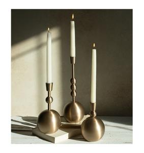 <b>Brass</b> <b>Candle</b> <b>Holder</b> Set with Sculptural Sphere Base and Tapered Stem Artistic Accent for Home Decor - Product Image 1