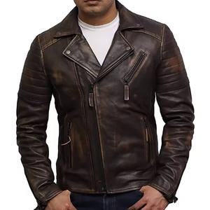 Gran oferta 2025, chaqueta de cuero desgastado para hombre genuino, chaqueta de invierno ajustada para hombre, chaqueta de cuero desgastado personalizada para hombre - Product Image 1