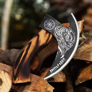 Couteau à pizza industriel forgé à la main en acier à haute teneur en carbone, motif gravé, tête de hache viking, manche en bois de frêne – Vente chaude - Product Image 2