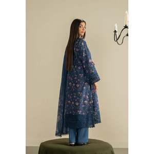 Chiffon <b>Silk</b>-Printed Dupatta Embroidered Lawn Shirt and Dyed <b>Trousers</b> Set-AYZEL BIC-053 - Product Image 2