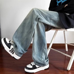 Pantalones vaqueros de pierna ancha informales Vintage para hombres y mujeres, pantalones de mezclilla sueltos, pantalones Cargo de estilo americano Hip Hop, ropa de calle, técnicas lavadas - Product Image 3