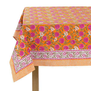 Tangerine Orange, Bubblegum Pink Indian Floral Hand Block Nappe en coton imprimé toutes les tailles disponibles, nappe de mariage - Product Image 3