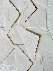 Luxury White Deckled Edge Wedding Cards with <b>Gold</b> Foil <b>Trim</b> Premium Handmade Paper Folk Art Style Silk Screen Printing - Product Image 4