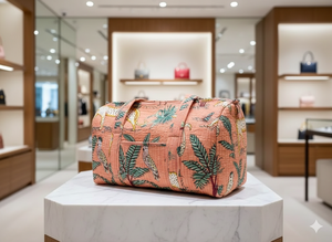 Indian Handmade Peach Cotton Quilted Forest Luxury Lightweight <b>Large</b> Capacity Durable Women's <b>Duffle</b> <b>Bag</b> Luggage - Product Image 4