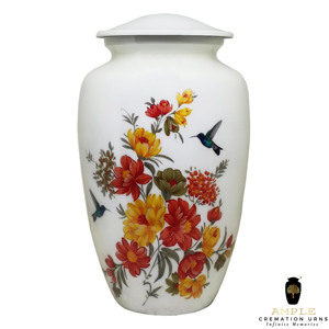 Urne funéraire blanche pour adulte, thème colibri, 10 pouces, style européen/américain, écologique, 220 pouces cubes - Product Image 1