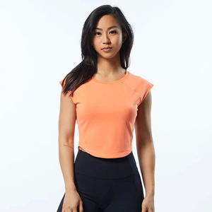 Camiseta corta con cuello redondo para mujer, Camiseta básica de verano con estilo, Color sólido, costilla de punto para abrazar el cuerpo, estampado de decoración de botones ecológico - Product Image 1