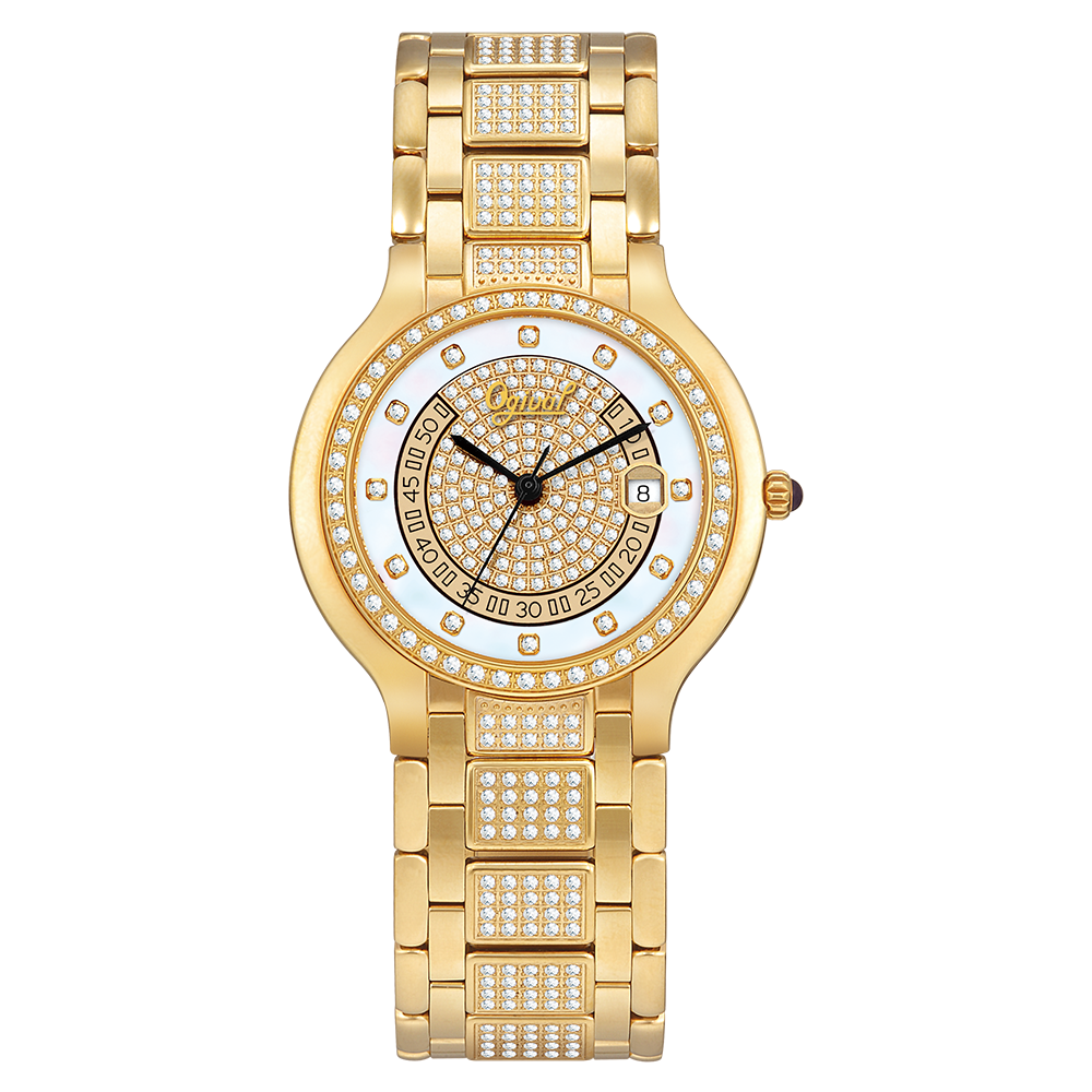 Ogival brand watch Noble Royal Jewelry Crystal Diamonds Stainless Steel Swiss Movement Quartz Watch mother-of-pearl Men's Watch