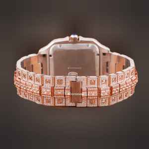 Totalmente Iced Rose Gold Tone VVS Moissanite Diamond Studded Reloj analógico de lujo Antique Roman Numeral Markers Square Fashion - Product Image 4