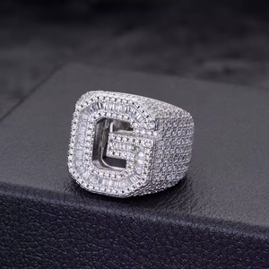 Custom 925 Sterling Silver Vvs Baguette Moissanite <b>Cz</b> Diamond Iced Out 26 Letters Hip Hop Band <b>Ring</b> for Men - Product Image 3