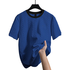 Mens Textured <b>Quilted</b> Short Sleeve T <b>Shirt</b> O-Neck Casual Knit Top Regular Fit Premium Streetwear Solid Blank Summer Everyday - Product Image 1