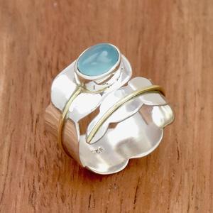 Aqua Chalcedony Ring 925 Sterling Silver Oval Gemstone Anillo bohemio hecho a mano Regalo para mujeres - Product Image 4